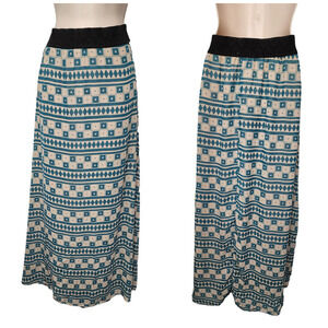LulaRoe Geometric Maxi A-Line Multicolor Teal/Cream Skirt Size Large